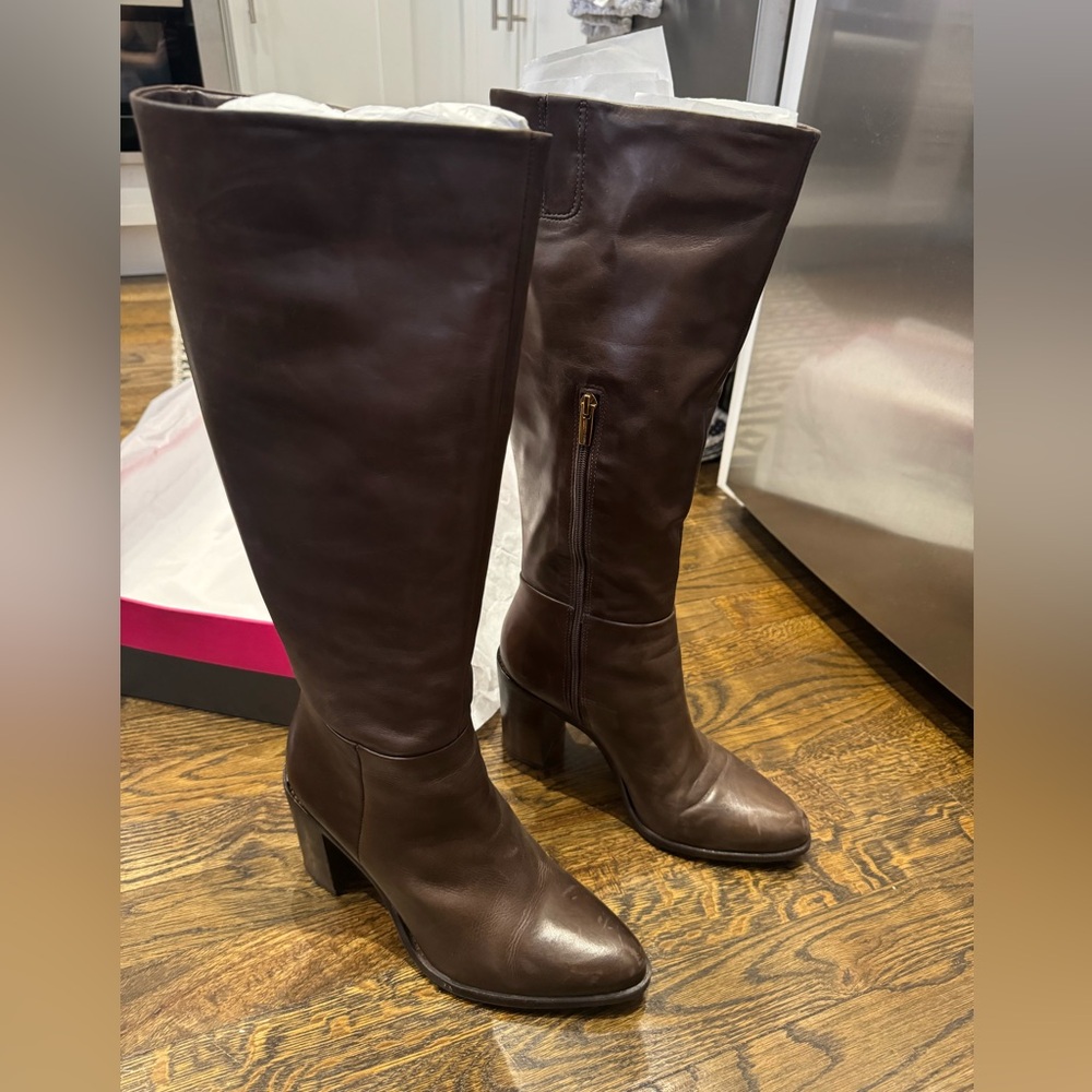 Vince Camuto Dark Brown Leather Knee-High Heeled Boots